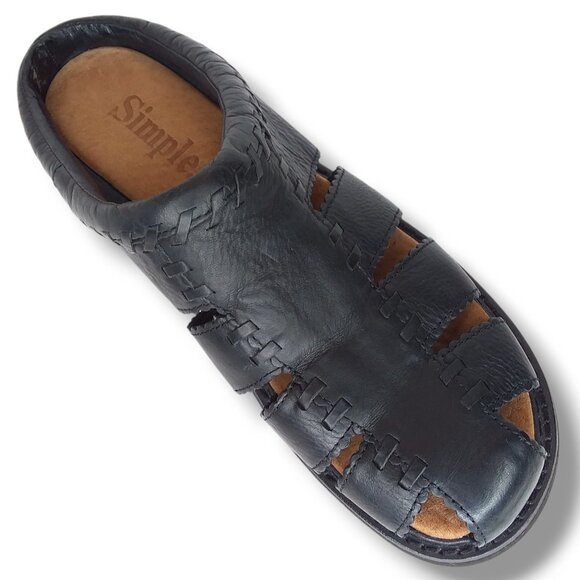 Simple Black Leather Fisherman Sandals Size 10 Slip On Open Heel Comfort main image 9